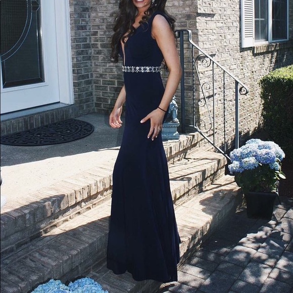 Jovani Navy Jeweled Gown - PROM - Picture 3 of 4